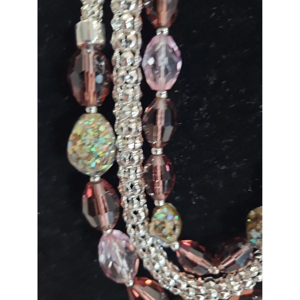 Dana Buchman Faceted Acrylic Purple Lavender Bead Statement Necklace Silver Tone